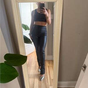 Black Stradivarius Coated Black Split Hem skinny Pants (size 2) UK6